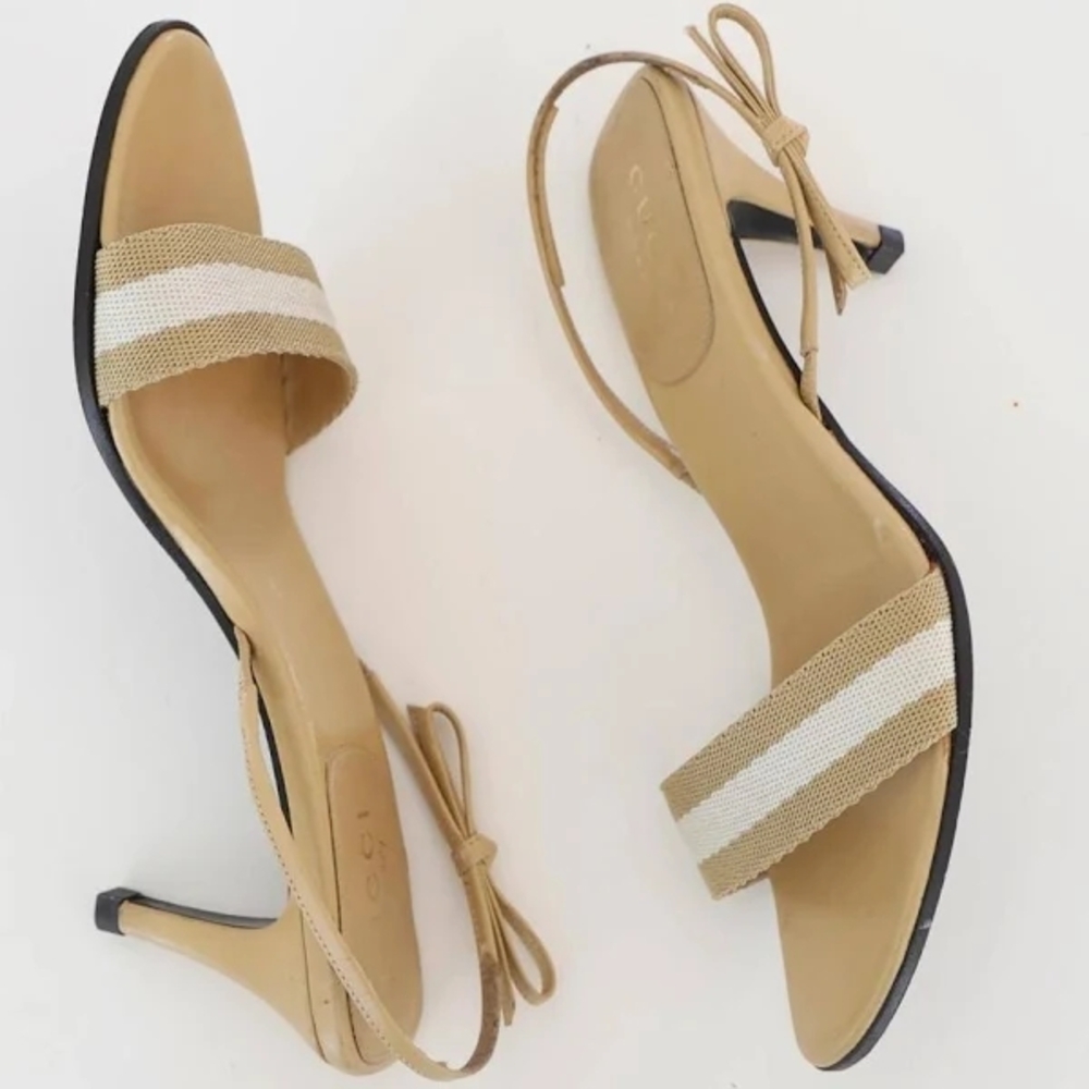 Gucci Tan and Cream Strappy Heels Sz 5.5B